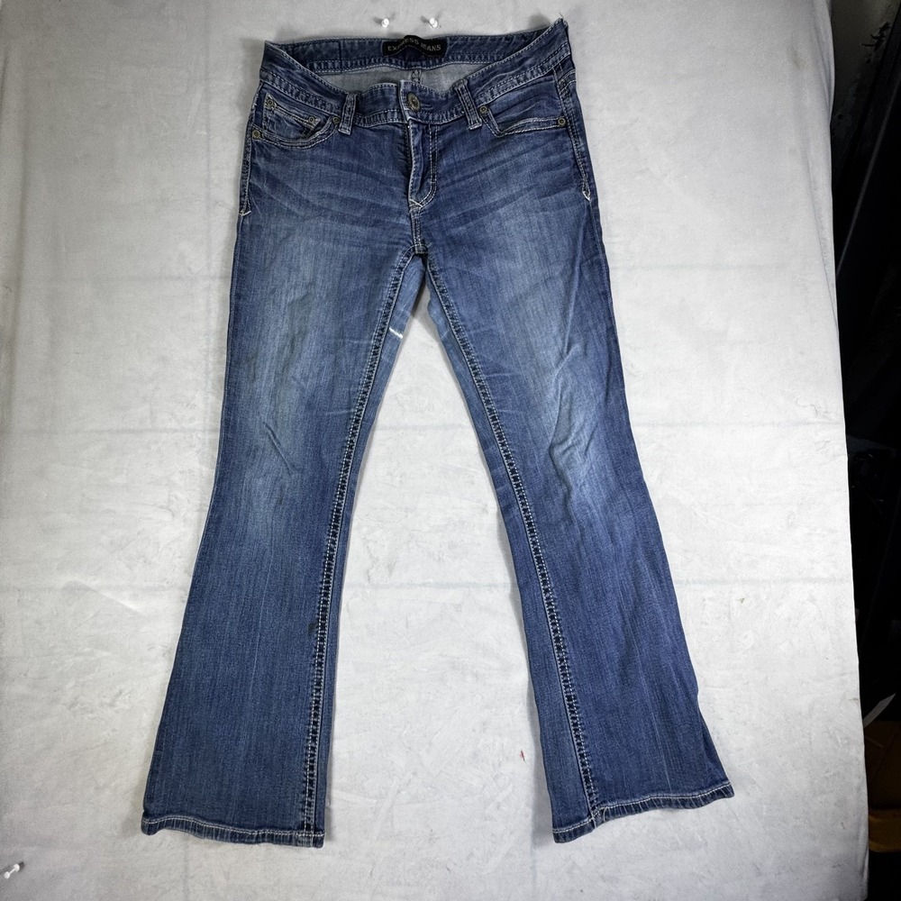 Express Womens Stella Bootcut Jeans Blue Denim Stretch Low Rise 5-Pockets 8S